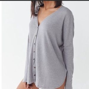 Urban Outfitters Out From Under Jojo Oversized Waffle Knit Button Down